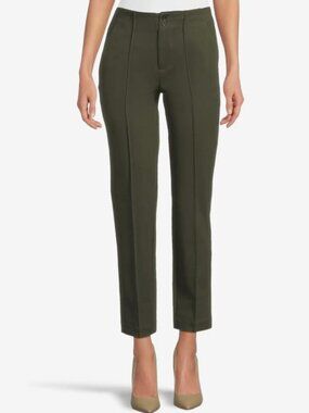 Liverpool Los Angeles, Pintuck Pleat Front Slim Leg Pants, Olive, Size 16